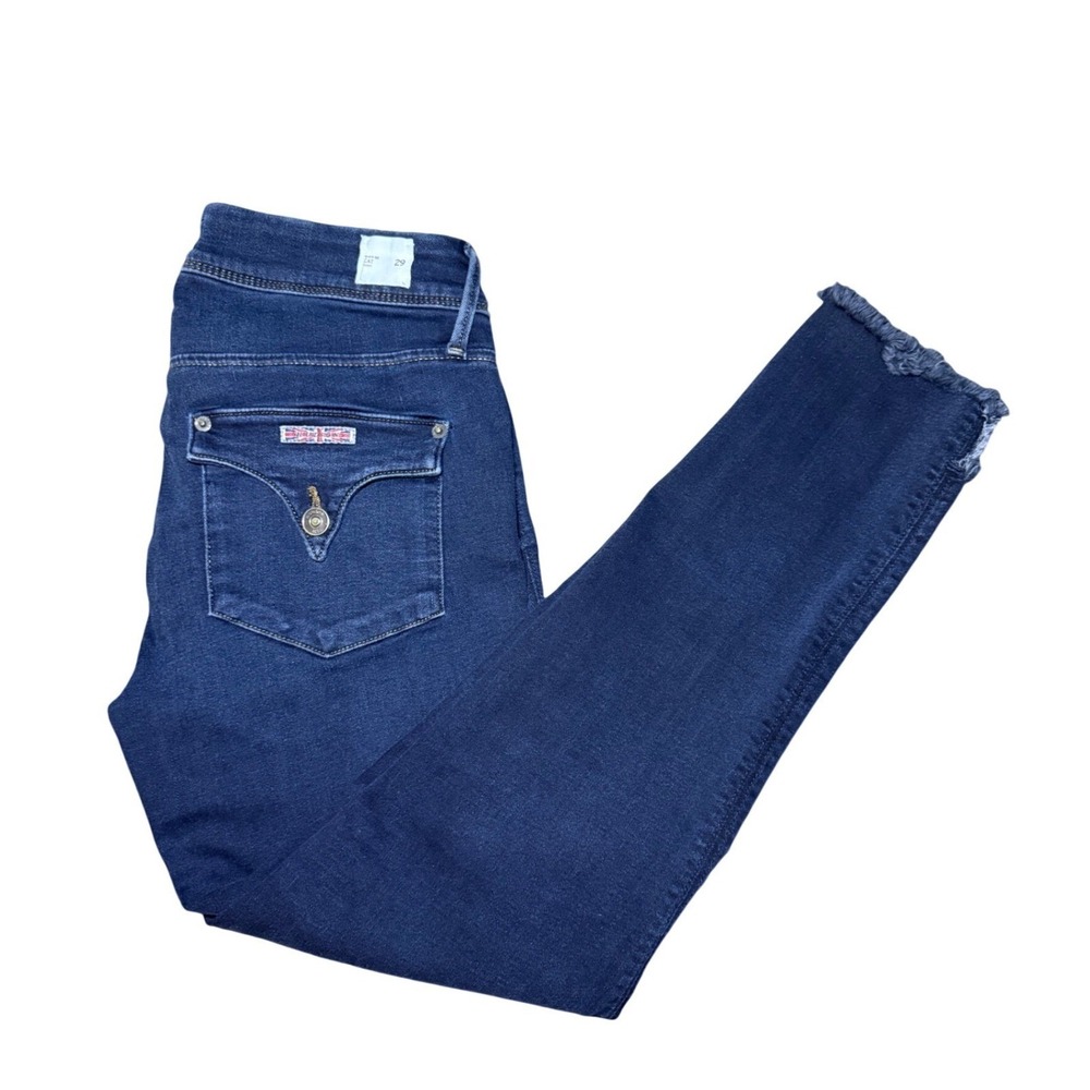 Hudson Midrise Cat Skinny Jeans Women Size 29 Dark Indigo Frayed Hem